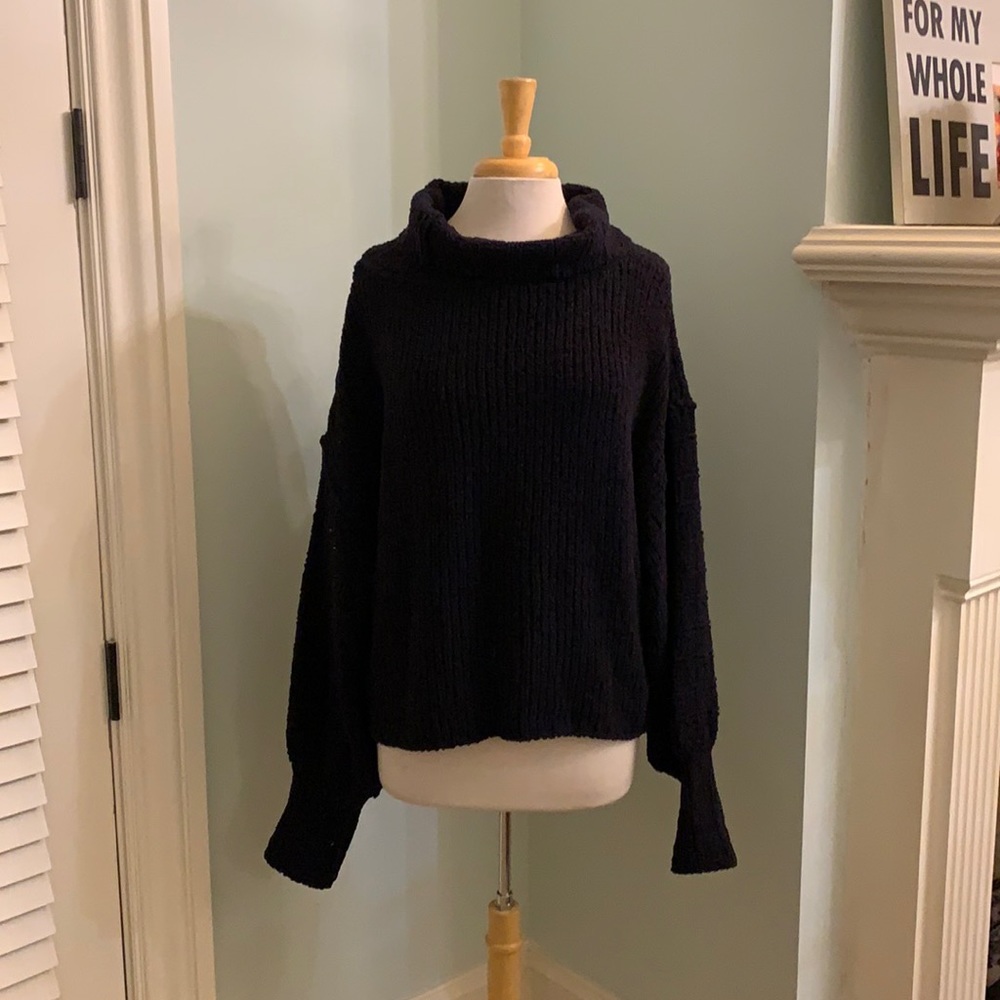 NWT Free People black cowel neck cable knit sweater